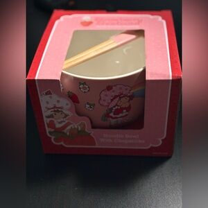 Pink Strawberry Character Noodle Bowl with Chopsticks
